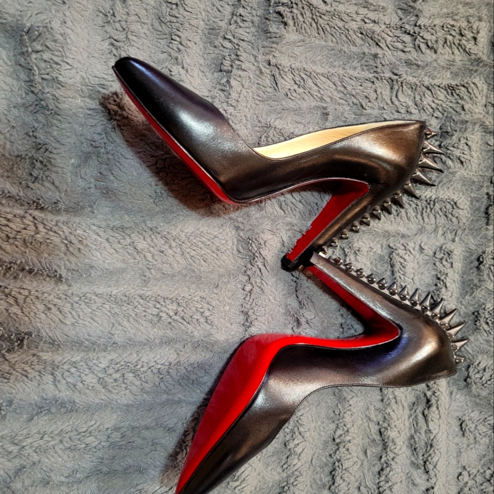 Christian Louboutin Black leather  heel with spikes design 💯 authentic STEAL!!!